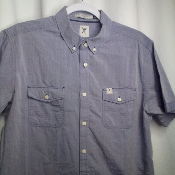 Marc Ecko Shirt M Men Short Sleeve Button Up Pockets Blue - Picture 11 of 14